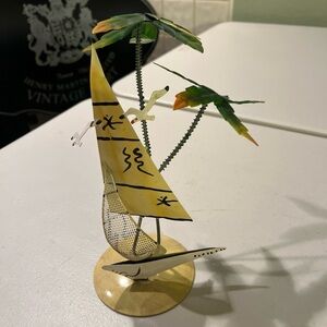 Tropical Sailboat Figurine with Palm Trees